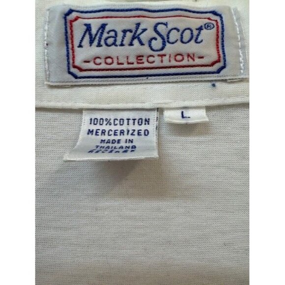 Vintage Mark Scot Collection Polo Shirt L Pink & White Geometric Print - Picture 4 of 6